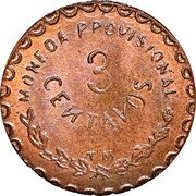 Mexico 3 Centavos Provisional Government Coinage 1915 KM# 714 3 CENTAVOS MONEDA PROVISIONAL coin reverse Mexico 3 Centavos Provisional Government Coinage 1915 KM# 714 3 CENTAVOS MONEDA PROVISIONAL coin reverse
