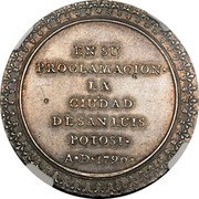 Mexico 4 Reales Carlos IV 1790  EN SU PROCLAMACION LA CIUDAD DE SAN LUIS POTOSI A D 1790 coin reverse