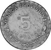 Mexico 5 Centavos Provisional Government Coinage 1915 KM# 720 MONEDA PROVISIONAL 5 CENTAVOS coin reverse Mexico 5 Centavos Provisional Government Coinage 1915 KM# 720 MONEDA PROVISIONAL 5 CENTAVOS coin reverse