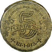 Mexico 5 Centavos Toluca City Revolutionary 1915 KM# 692.2 CIRCULARA CONFORME AL DECRETO NO. 4 DE III.I.915 5 CENTAVOS coin reverse Mexico 5 Centavos Toluca City Revolutionary 1915 KM# 692.2 CIRCULARA CONFORME AL DECRETO NO. 4 DE III.I.915 5 CENTAVOS coin reverse