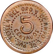 Mexico 5 Centavos Tetela del Oro y Ocampo 1915 KM# 762 TETELA DEL ORO Y OCAMPO E. DE PUE. 5 CENTAVOS coin reverse Mexico 5 Centavos Tetela del Oro y Ocampo 1915 KM# 762 TETELA DEL ORO Y OCAMPO E. DE PUE. 5 CENTAVOS coin reverse