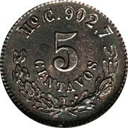 Mexico 5 Centavos Pattern 1868Â Mo KM# Pn108 MO C. 902.7 5 CENTAVOS coin reverse Mexico 5 Centavos Pattern 1868Â Mo KM# Pn108 MO C. 902.7 5 CENTAVOS coin reverse