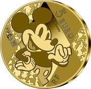 France 5 Euro (Disney 100. Mickey Mouse and Minnie Mouse) Ⓒ DISNEY 5 EURO RF coin obverse