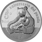 Mexico 5 Onzas 5th Birthday of North American born Panda - Tohui 1987 Mº X# MB23 PESO 5 ONZAS 5 TOHUI ANIVERSARIO DEL PANDA coin reverse Mexico 5 Onzas 5th Birthday of North American born Panda - Tohui 1987 Mº X# MB23 PESO 5 ONZAS 5 TOHUI ANIVERSARIO DEL PANDA coin reverse