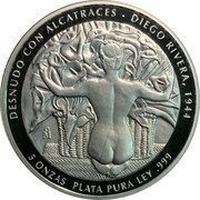 Mexico 5 Onzas Frida Kahlo and Diego 2007 Mo Proof 5 ONZAS PLATA PURA LEY .999 DESNUDO CON ALCATRACES DIEGO RIVERA 1944 coin obverse Mexico 5 Onzas Frida Kahlo and Diego 2007 Mo Proof 5 ONZAS PLATA PURA LEY .999 DESNUDO CON ALCATRACES DIEGO RIVERA 1944 coin obverse