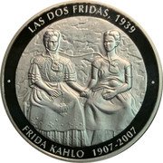 Mexico 5 Onzas Frida Kahlo and Diego 2007 Mo Proof FRIDA KAHLO 1907-2007 LAS DOS FRIDAS, 1939 coin reverse Mexico 5 Onzas Frida Kahlo and Diego 2007 Mo Proof FRIDA KAHLO 1907-2007 LAS DOS FRIDAS, 1939 coin reverse