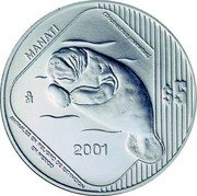 Mexico 5 Pesos Manatee 2001 Mo KM# 651 MANATI MO ANIMALES EN PELIGRO DE EXTINCION EN MEXICO 2001 TRÍCHECHUS MANATUS 2001 $5 coin reverse Mexico 5 Pesos Manatee 2001 Mo KM# 651 MANATI MO ANIMALES EN PELIGRO DE EXTINCION EN MEXICO 2001 TRÍCHECHUS MANATUS 2001 $5 coin reverse