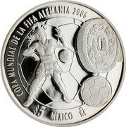 Mexico 5 Pesos FIFA World Cup 2006 Mo Proof KM# 770 COPA MUNDIAL DE LA FIFA ALEMANIA 2006 $5 MEXICO MO coin reverse Mexico 5 Pesos FIFA World Cup 2006 Mo Proof KM# 770 COPA MUNDIAL DE LA FIFA ALEMANIA 2006 $5 MEXICO MO coin reverse