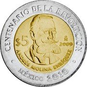 Mexico 5 Pesos Andres Molina Enriquez 2009 Mo KM# 911 CENTENARIO DE LA REVOLUCIÓN MO $5 2009 ANDRÉS MOLINA ENRÍQUEZ MÉXICO 2010 coin reverse Mexico 5 Pesos Andres Molina Enriquez 2009 Mo KM# 911 CENTENARIO DE LA REVOLUCIÓN MO $5 2009 ANDRÉS MOLINA ENRÍQUEZ MÉXICO 2010 coin reverse