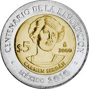 Mexico 5 Pesos Carmen Serdan 2009 Mo KM# 909 CENTENARIO DE LA REVOLUCIÓN MO $5 2009 CARMEN SERDÁN MÉXICO 2010 coin reverse Mexico 5 Pesos Carmen Serdan 2009 Mo KM# 909 CENTENARIO DE LA REVOLUCIÓN MO $5 2009 CARMEN SERDÁN MÉXICO 2010 coin reverse