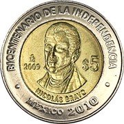 Mexico 5 Pesos Nicolas Bravo 2009 Mo Prooflike KM# 914 BICENTENARIO DE LA INDEPENDENCIA MO $5 2009 NICOLÁS BRAVO MÉXICO 2010 coin reverse Mexico 5 Pesos Nicolas Bravo 2009 Mo Prooflike KM# 914 BICENTENARIO DE LA INDEPENDENCIA MO $5 2009 NICOLÁS BRAVO MÉXICO 2010 coin reverse