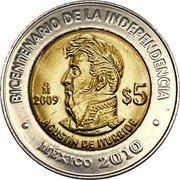 Mexico 5 Pesos Agustin de Iturbide 2009 Mo Prooflike KM# 912 BICENTENARIO DE LA INDEPENDENCIA MO $5 2009 AGUSTÍN DE ITURBIDE MEXICO 2010 coin reverse Mexico 5 Pesos Agustin de Iturbide 2009 Mo Prooflike KM# 912 BICENTENARIO DE LA INDEPENDENCIA MO $5 2009 AGUSTÍN DE ITURBIDE MEXICO 2010 coin reverse