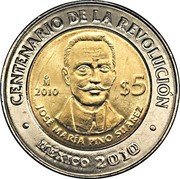 Mexico 5 Pesos Jose Maria Pino Suarez 2010 Mo Prooflike KM# 930 CENTENARIO DE LA REVOLUCION MO $5 2010 JOSÉ MARÍA PINO SUÁREZ MEXICO 2010 coin reverse Mexico 5 Pesos Jose Maria Pino Suarez 2010 Mo Prooflike KM# 930 CENTENARIO DE LA REVOLUCION MO $5 2010 JOSÉ MARÍA PINO SUÁREZ MEXICO 2010 coin reverse