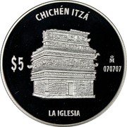 Mexico 5 Pesos Chichen Itza. La Iglesia 2011 Mo Proof KM# 947 CHICHÉN ITZÁ $5 MO 070707 LA IGLESIA coin reverse Mexico 5 Pesos Chichen Itza. La Iglesia 2011 Mo Proof KM# 947 CHICHÉN ITZÁ $5 MO 070707 LA IGLESIA coin reverse