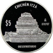 Mexico 5 Pesos Chichen Itza. Observatory 2011 Proof KM# 946 CHICHÉN ITZÁ $5 MO 070707 OBSERVATORIO coin reverse Mexico 5 Pesos Chichen Itza. Observatory 2011 Proof KM# 946 CHICHÉN ITZÁ $5 MO 070707 OBSERVATORIO coin reverse