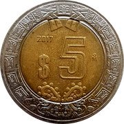 Mexico 5 Pesos Eagle. Circulation Coin 2017 Mo KM# 605 2019 $5 MO coin reverse Mexico 5 Pesos Eagle. Circulation Coin 2017 Mo KM# 605 2019 $5 MO coin reverse