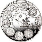 Mexico 5 Pesos Pinta, Nina & Santa Maria 2012 Proof KM# 977 ENCUENTRO DE DOS MUNDOS 2012 MEXICO M° coin reverse Mexico 5 Pesos Pinta, Nina & Santa Maria 2012 Proof KM# 977 ENCUENTRO DE DOS MUNDOS 2012 MEXICO M° coin reverse