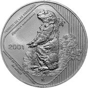 Mexico 5 Pesos Prairie Dog 2001 Mo KM# 659 PERRITO DE LAS PRADERAS CYNOMYS LUDOVICIANUS 2001 ANIMALES EN PELIGRO DE EXTINCION EN MEXICO MO $5 coin reverse Mexico 5 Pesos Prairie Dog 2001 Mo KM# 659 PERRITO DE LAS PRADERAS CYNOMYS LUDOVICIANUS 2001 ANIMALES EN PELIGRO DE EXTINCION EN MEXICO MO $5 coin reverse