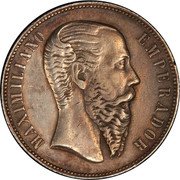 Mexico 50 Centavos (Maximiliano I Pattern) KM# Pn99 MAXIMILIANO EMPERADOR coin obverse