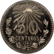 Mexico 50 Centavos Pattern. Eagle 1945 M Proof 50 M CENTAVOS 1945 coin reverse Mexico 50 Centavos Pattern. Eagle 1945 M Proof 50 M CENTAVOS 1945 coin reverse