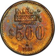 Mexico 500 pesos (Pattern. Atenango) KM# Pn248 ATENANGO $500 MO 1991 coin reverse Mexico 500 pesos (Pattern. Atenango) KM# Pn248 ATENANGO $500 MO 1991 coin reverse
