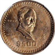 Mexico 500 Pesos (Pattern.Madero) 1987 MADERO MO $500 coin reverse Mexico 500 Pesos (Pattern.Madero) 1987 MADERO MO $500 coin reverse