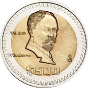 Mexico 500 Pesos (Pattern) KM# Pn240 1988 MADERO MO $500 coin reverse Mexico 500 Pesos (Pattern) KM# Pn240 1988 MADERO MO $500 coin reverse