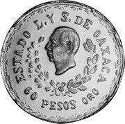 Mexico 60 Pesos 1916 KM# 755a Provisional Government/ Revolutionary Coinage ESTADO L. Y S. DE OAXACA 60 PESOS ORO coin obverse Mexico 60 Pesos 1916 KM# 755a Provisional Government/ Revolutionary Coinage ESTADO L. Y S. DE OAXACA 60 PESOS ORO coin obverse