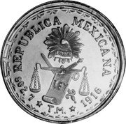 Mexico 60 Pesos 1916 KM# 755a Provisional Government/ Revolutionary Coinage REPUBLICA MEXICANA LEY 902.7 TM 1916 coin reverse Mexico 60 Pesos 1916 KM# 755a Provisional Government/ Revolutionary Coinage REPUBLICA MEXICANA LEY 902.7 TM 1916 coin reverse