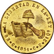 Mexico 8 Escudos (Pattern) LA LIBERTAD EN LA LEY 8 E.C.1851 .C.E.21 QS coin reverse Mexico 8 Escudos (Pattern) LA LIBERTAD EN LA LEY 8 E.C.1851 .C.E.21 QS coin reverse