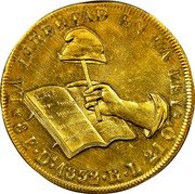 Mexico 8 Escudos (Pattern Strike) KM# Pn36 LA LIBERTAD EN LA LEY 8 E DO 1832 R.L. 21 QS coin reverse