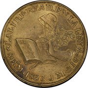 Mexico 8 Escudos (Pattern. Thin Eagle) KM# Pn7 LA LIBERTAD.EN LA LEY 21 QS J M 1823 MO S. 8 E coin reverse Mexico 8 Escudos (Pattern. Thin Eagle) KM# Pn7 LA LIBERTAD.EN LA LEY 21 QS J M 1823 MO S. 8 E coin reverse