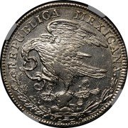 Mexico 8 Reales Radiant Cap Pattern 1823Mo JM Goldberg Millenia sale 5-08, Pr-64 realized $105,000. KM# Pn3 REPUBLICA MEXICANA coin obverse Mexico 8 Reales Radiant Cap Pattern 1823Mo JM Goldberg Millenia sale 5-08, Pr-64 realized $105,000. KM# Pn3 REPUBLICA MEXICANA coin obverse