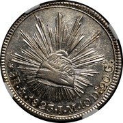 Mexico 8 Reales Radiant Cap Pattern 1823Mo JM Goldberg Millenia sale 5-08, Pr-64 realized $105,000. KM# Pn3 8 R. MO. 1823. I. M. 10 DS. 20 GS. LIBERTAD coin reverse Mexico 8 Reales Radiant Cap Pattern 1823Mo JM Goldberg Millenia sale 5-08, Pr-64 realized $105,000. KM# Pn3 8 R. MO. 1823. I. M. 10 DS. 20 GS. LIBERTAD coin reverse