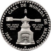 Mexico One Ounce X# MB22 Estados Unidos Mexicanos OM CASA DE MONEDA DE MEXICO ONE OUNCE PLATINUM 999.5 UNA ONZA PLATINO 999.5 1987 P coin reverse Mexico One Ounce X# MB22 Estados Unidos Mexicanos OM CASA DE MONEDA DE MEXICO ONE OUNCE PLATINUM 999.5 UNA ONZA PLATINO 999.5 1987 P coin reverse