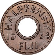 Fiji Halfpenny George V 1934 KM# 1 HALFPENNY 19 34 FIJI coin reverse Fiji Halfpenny George V 1934 KM# 1 HALFPENNY 19 34 FIJI coin reverse