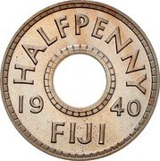 Fiji Halfpenny George VI 1940 KM# 14 HALFPENNY 19 41 FIJI coin reverse Fiji Halfpenny George VI 1940 KM# 14 HALFPENNY 19 41 FIJI coin reverse