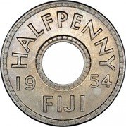 Fiji Halfpenny Elizabeth II 1954 KM# 20 HALFPENNY 19 54 FIJI coin reverse Fiji Halfpenny Elizabeth II 1954 KM# 20 HALFPENNY 19 54 FIJI coin reverse