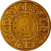 France 1/4 Euro Lunar Year of the Dragon 2024 c + ⊞ JJ 1/4 € RF COCHON RAT BOCUF TIGRE LAPIN DRAGON SERPEN CHEVAL CHEVRE SINGE COG CHIEN coin reverse