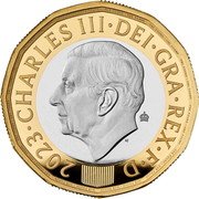 UK 1 Pound Charles III Bees 2023  Proof; Tudor crown privy mark CHARLES III DEI GRA REX FID DEF 2023 MJ coin obverse
