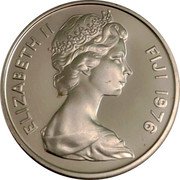 Fiji 10 Cents Ula Tava Tava 1976 Proof KM# 30a ELIZABETH II FIJI 1976 coin obverse Fiji 10 Cents Ula Tava Tava 1976 Proof KM# 30a ELIZABETH II FIJI 1976 coin obverse