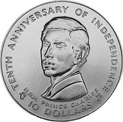 Fiji 10 Dollars 10th Anniversary of Independence 1980 KM# 46 TENTH ANNIVERSARY OF INDEPENDENCE H.R.H. PRINCE CHARLES 10 DOLLARS coin reverse Fiji 10 Dollars 10th Anniversary of Independence 1980 KM# 46 TENTH ANNIVERSARY OF INDEPENDENCE H.R.H. PRINCE CHARLES 10 DOLLARS coin reverse