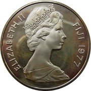Fiji 10 Dollars Queen's Silver Jubilee 1977 Proof KM# 40 ELIZABETH II FIJI 1977 coin obverse