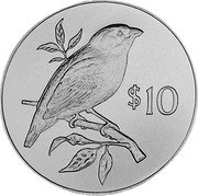 Fiji 10 Dollars Pink-billed Parrot 1978 KM# 41 $10 coin reverse