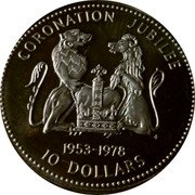 Cook Islands 10 Dollars 25th Anni. of the Coronation of Queen Elizabeth II 1978 FM Proof KM# 21 CORONATION JUBILEE FM 1953 - 1978 10 DOLLARS FM coin reverse Cook Islands 10 Dollars 25th Anni. of the Coronation of Queen Elizabeth II 1978 FM Proof KM# 21 CORONATION JUBILEE FM 1953 - 1978 10 DOLLARS FM coin reverse