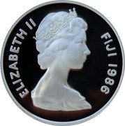 Fiji 10 Dollars 25th Anniversary of World Wildlife Fund 1986 Proof KM# 55 ELIZABETH II FIJI 1986 coin obverse Fiji 10 Dollars 25th Anniversary of World Wildlife Fund 1986 Proof KM# 55 ELIZABETH II FIJI 1986 coin obverse