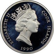Cook Islands 10 Dollars Elizabeth II Tiger 1990 Proof KM# 73 ELIZABETH II COOK ISLANDS RDM PM 1990 coin obverse
