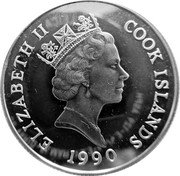 Cook Islands 10 Dollars Olympic Games 1992. Cross country skier 1990 Proof KM# 91 ELIZABETH II COOK ISLANDS 1990 coin obverse Cook Islands 10 Dollars Olympic Games 1992. Cross country skier 1990 Proof KM# 91 ELIZABETH II COOK ISLANDS 1990 coin obverse