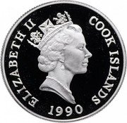 Cook Islands 10 Dollars Italian explorer Christopher Columbus 1990 Proof KM# 121 ELIZABETH II COOK ISLANDS RDM 1990 coin obverse Cook Islands 10 Dollars Italian explorer Christopher Columbus 1990 Proof KM# 121 ELIZABETH II COOK ISLANDS RDM 1990 coin obverse