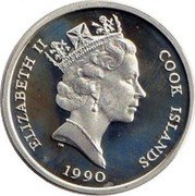 Cook Islands 10 Dollars Asian Elephant 1990 Proof KM# 72 ELIZABETH II COOK ISLANDS 1990 RDM PM coin obverse Cook Islands 10 Dollars Asian Elephant 1990 Proof KM# 72 ELIZABETH II COOK ISLANDS 1990 RDM PM coin obverse